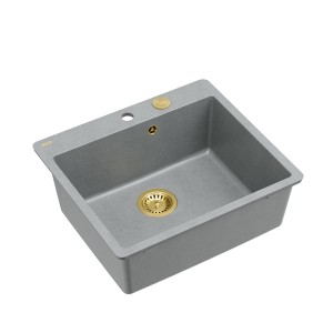 Quadron Morgan 110 FM PRODUKT NA ZAMÓWIENIE | granitowy zlewozmywak kuchenny SZARY + ZŁOTO PVD | 1-komorowy na równi w blatem