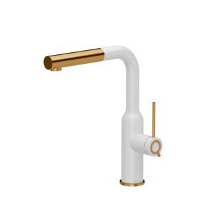 Quadron bateria kuchenna Angelina Q Line Pull out SteelQ snow white mat/Nano PVD miedź wyciagana wylewka