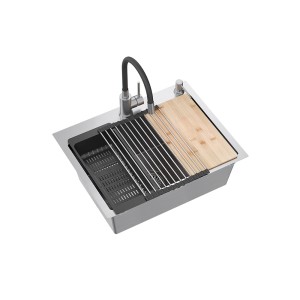 Quadron Luke 110 Workstation zlewozmywak stalowy z syfonem 1-komorowy b/o + Qmata + Wkładka + Dozownik + Deska + bateria z elastyczną wylewką stalowa