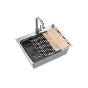 Quadron Luke 110 Workstation zlewozmywak stalowy z syfonem 1-komorowy b/o + Qmata + Wkładka + Dozownik + Deska + bateria ze stałą wylewką stalowa