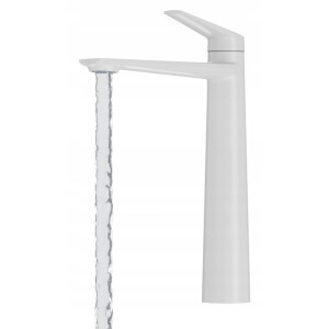 Bateria umywalkowa biała wysoka łazienkowa mosiężna stojąca kran Nave