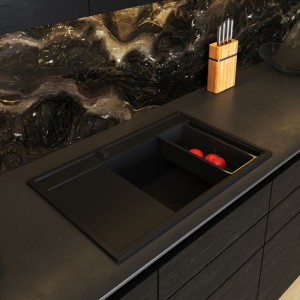 Pyramis zlew granitowy Camea prawy Black Edition + Bateria Flexos