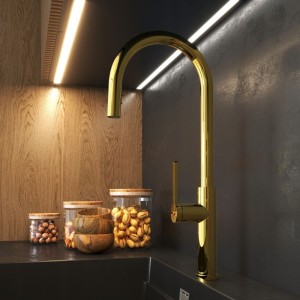 Bateria kuchenna z wyciąganą wylewką złota kran Prati