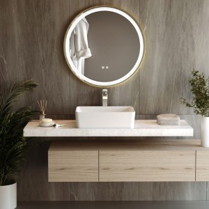 Okrągłe podświetlane lustro energooszczędne LED 70×70 Złote Virgo