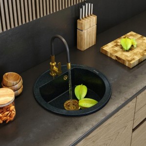 Zlewozmywak granitowy okrągły kuchenny jednokomorowy Arno golden