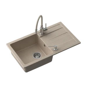 Ready Max - zlewozmywak granitowy 1-k z/o (77x44x17,5) + bateria z elastyczną wylewką + dozownik stalowy + syfon / 4 warianty kolorystyczne