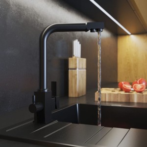 Bateria trójdrożna kuchenna do filtra wody Nook czarna