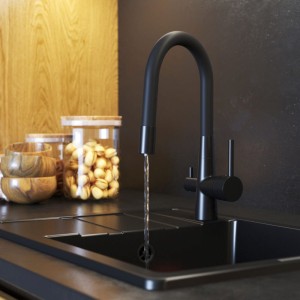Bateria kuchenna trójdrożna elastyczny kran do filtra wody Fluo czarna