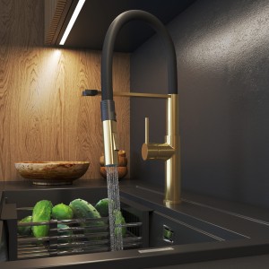 Bateria kuchenna SORIA elastyczna wylewka złota szczotkowana 