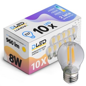 10x Żarówka E27 LED filament 8W kulka 