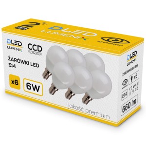 6x Żarówka E14 LED 660lm 6W CCD kulka