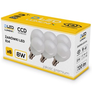 6x Żarówka E14 LED 720lm 8W kulka