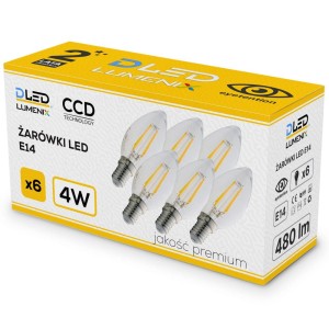 6x Żarówka E14 LED filament 4W świeczka