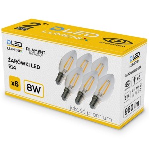 6x Żarówka E14 LED filament 8W świeczka