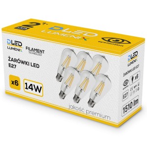 6x Żarówka E27 LED 1510lm 14W filament łza