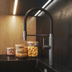 Bateria kuchenna z elastyczną wylewką Fano gun grey