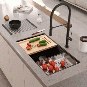 Quadron Logan 120 zlewozmywak granitowy black diamond wpuszczany/podwieszany + stal/miedź PVD/złoto PVD