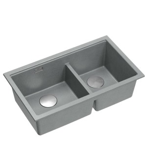 Quadron Logan 120 zlewozmywak granitowy silver stone wpuszczany/podwieszany + stal/miedź PVD/złoto PVD