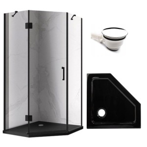 Zestaw - kabina prysznicowa pięciokątna 80x80 cm - brodzik - syfon 