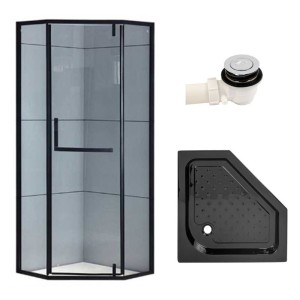 Zestaw - kabina prysznicowa pięciokątna 90x90 cm - brodzik - syfon klik klak 