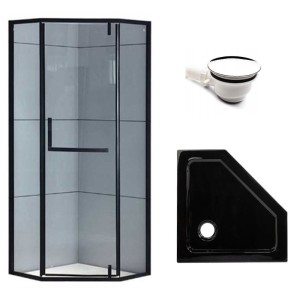 Zestaw - kabina prysznicowa pięciokątna 80x80 cm - brodzik - syfon