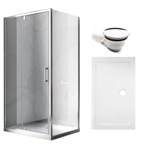 Zestaw - kabina prysznicowa prostokątna 100x80 cm - brodzik - syfon