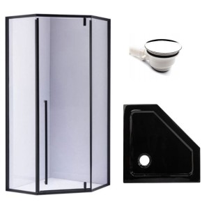 Zestaw - kabina prysznicowa pięciokątna 80x80 cm - brodzik - syfon
