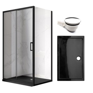 Zestaw - kabina prysznicowa prostokątna 110x90 cm - brodzik - syfon