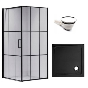 Zestaw - kabina prysznicowa kwadratowa 90x90 cm - brodzik - syfon