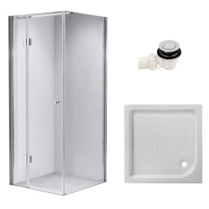 Zestaw - kabina prysznicowa kwadratowa 80x80 cm - brodzik - syfon klik klak