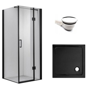 Zestaw - kabina prysznicowa kwadratowa 80x80 cm - brodzik - syfon