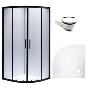 Zestaw - kabina prysznicowa półokrągła 80x80 cm - brodzik - syfon
