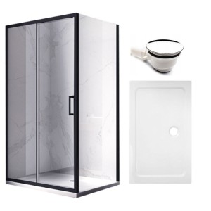 Zestaw - kabina prysznicowa prostokątna 110x90 cm - brodzik - syfon
