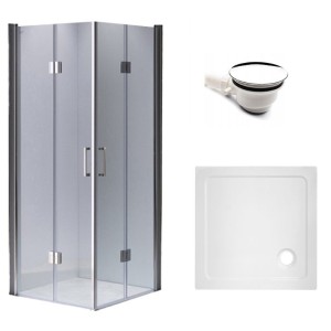 Zestaw - kabina prysznicowa kwadratowa 90x90 cm - brodzik - syfon