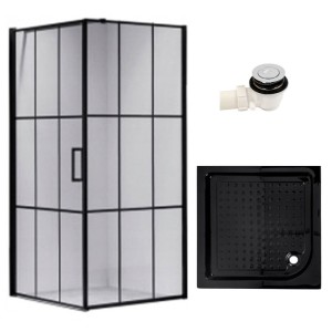 Zestaw - kabina prysznicowa kwadratowa 80x80 cm - brodzik - syfon klik klak 