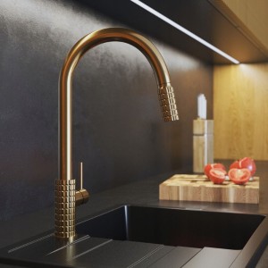 Bateria kuchenna z wyciąganą wylewką Glami szczotkowane złoto 