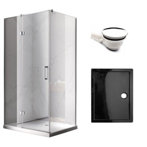 Zestaw- kabina prysznicowa prostokątna 100x90 cm - brodzik - syfon