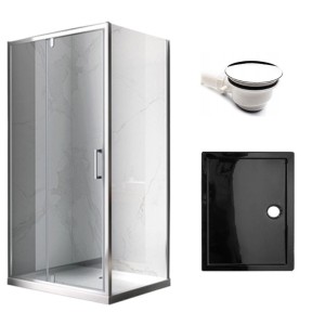 Zestaw - kabina prysznicowa prostokątna 100x90 cm - brodzik - syfon