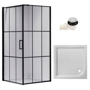 Zestaw - kabina prysznicowa kwadratowa 80x80 cm - brodzik - syfon klik klak
