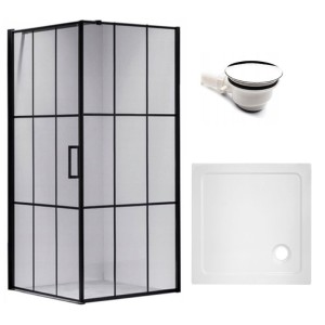 Zestaw - kabina prysznicowa kwadratowa 90x90 cm - brodzik - syfon