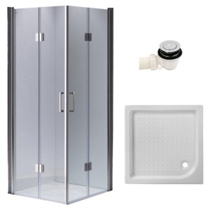 Zestaw - kabina prysznicowa kwadratowa 90x90 cm - brodzik - syfon klik klak