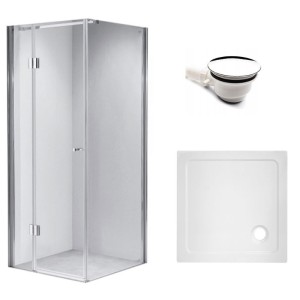Zestaw - kabina prysznicowa kwadratowa 80x80 cm - brodzik - syfon