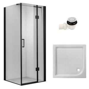 Zestaw - kabina prysznicowa kwadratowa 80x80 cm - brodzik - syfon klik klak