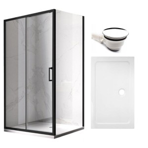Zestaw - kabina prysznicowa prostokątna 110x80 cm - brodzik - syfon
