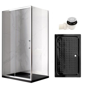Zestaw - kabina prysznicowa prostokątna 120x80 cm - brodzik - syfon klik klak