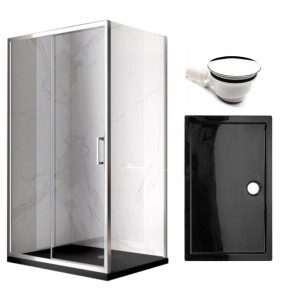 Zestaw - kabina prysznicowa prostokątna 120x90 cm - brodzik - syfon
