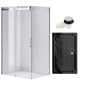 Zestaw - kabina prysznicowa prostokątna 120x90 cm - brodzik - syfon klik klak