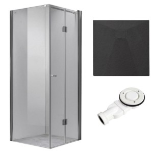 Zestaw - kabina prysznicowa prostokątna 90x90 cm - brodzik - syfon