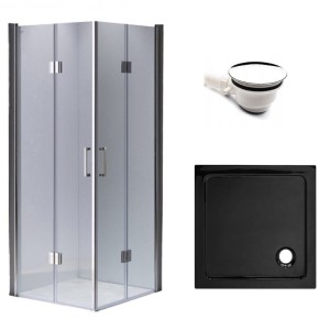 Zestaw - kabina prysznicowa kwadratowa 90x90 cm - brodzik - syfon