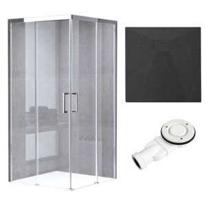 Zestaw - kabina prysznicowa kwadratowa 90x90 cm - brodzik - syfon